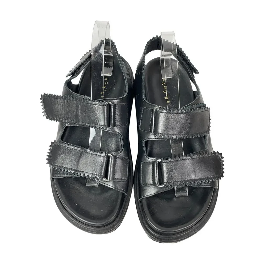 Maguire Tavira Black Zigzag Edge Chunky Straps Platform Flats Sandals 39 US 7.5